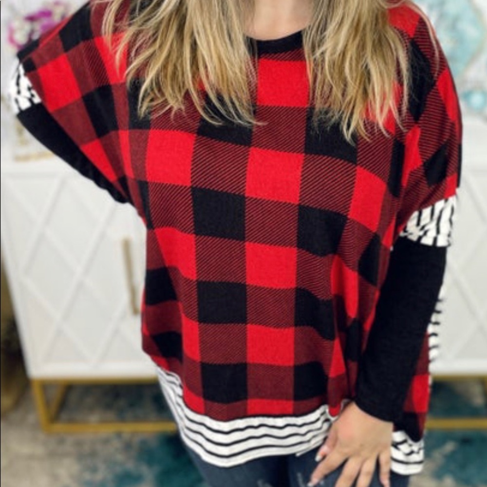 M -NEW Heimish USA Plaid Stipe Poncho